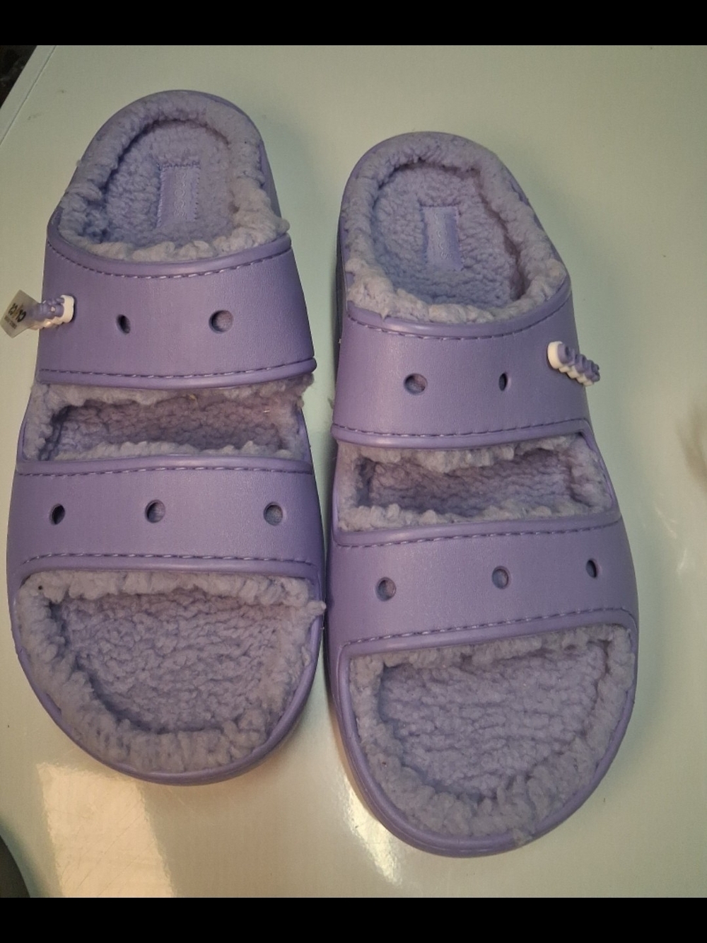 Crocs Mens  Plush-Lined Slide Sandals in Lavender